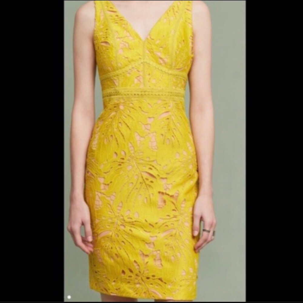 Anthropologie Maeve Gardenia Yellow Lace Dress